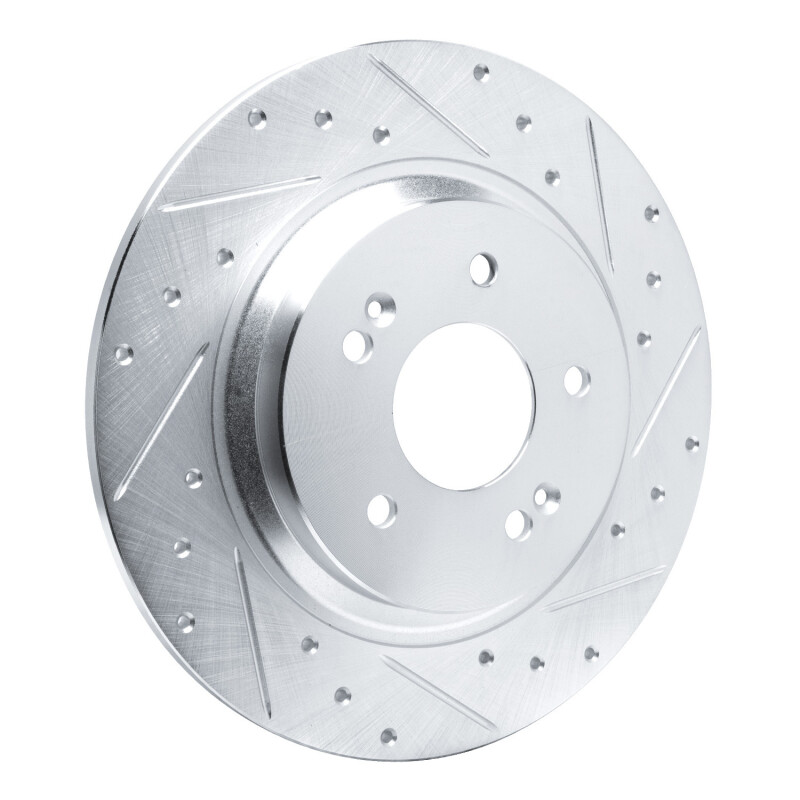 Hyundai Santa Fe Brake Rotor (1) - Rear Right - R1 Concepts - Drilled & Slotted - Silver - `21-`25